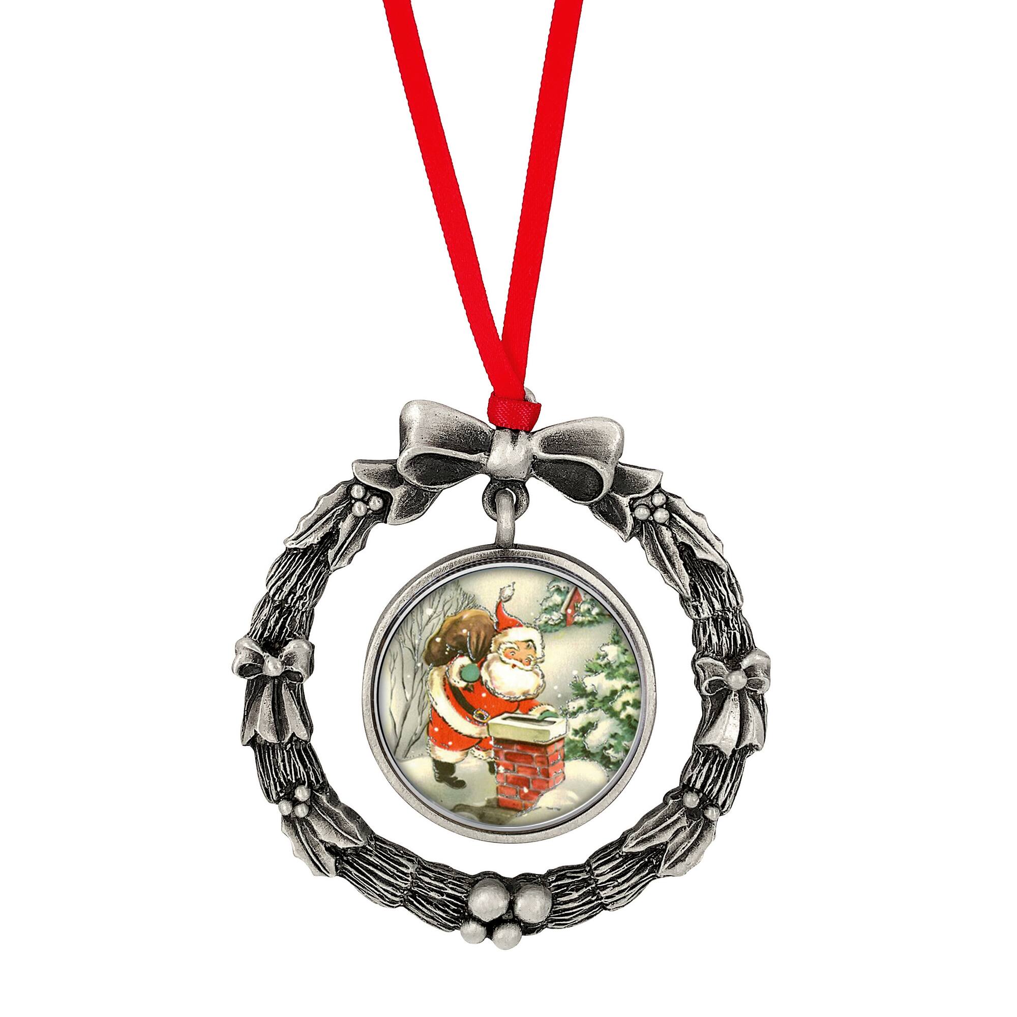 JFK Half Dollar Wreath Ornament With Colorized Vintage Santa Coin
